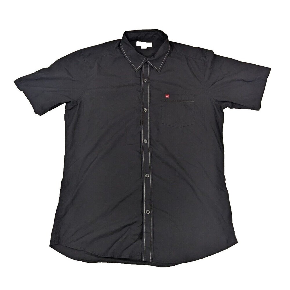 Quiksilver Mens Button-Down Short Sleeve Shirt L Black Bowling Skateboarding VTG